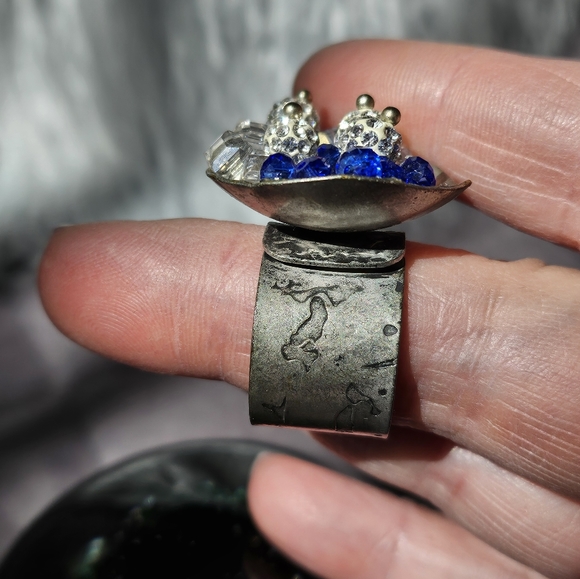 Brutalist rings 1990 with blue crystals - Picture 8 of 8